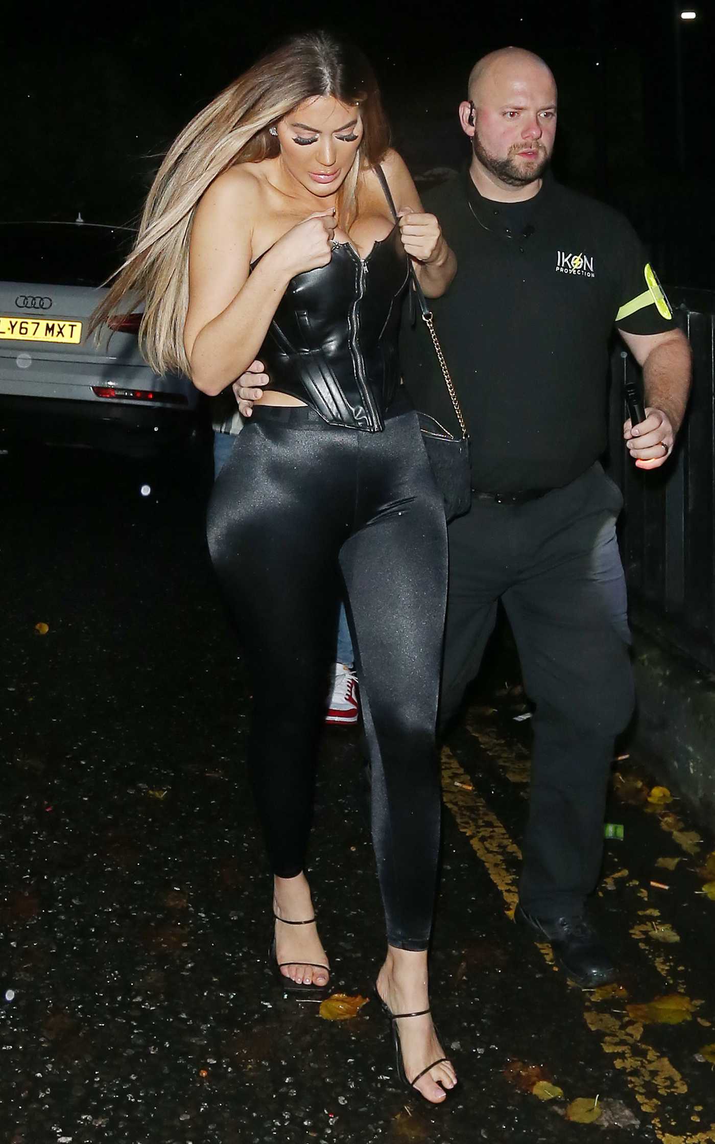 Chloe Ferry in a Black Leather Top Arrives at the Pure Night Club in Kent 11/27/2022