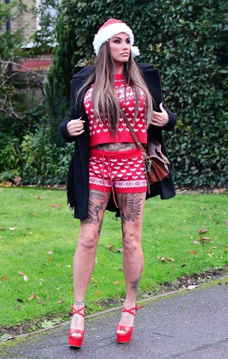 Katie Price in a Red Christmas Outfit