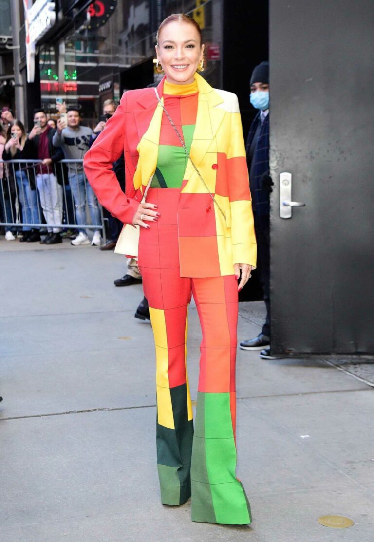 Lindsay Lohan in a Colorful Pantsuit