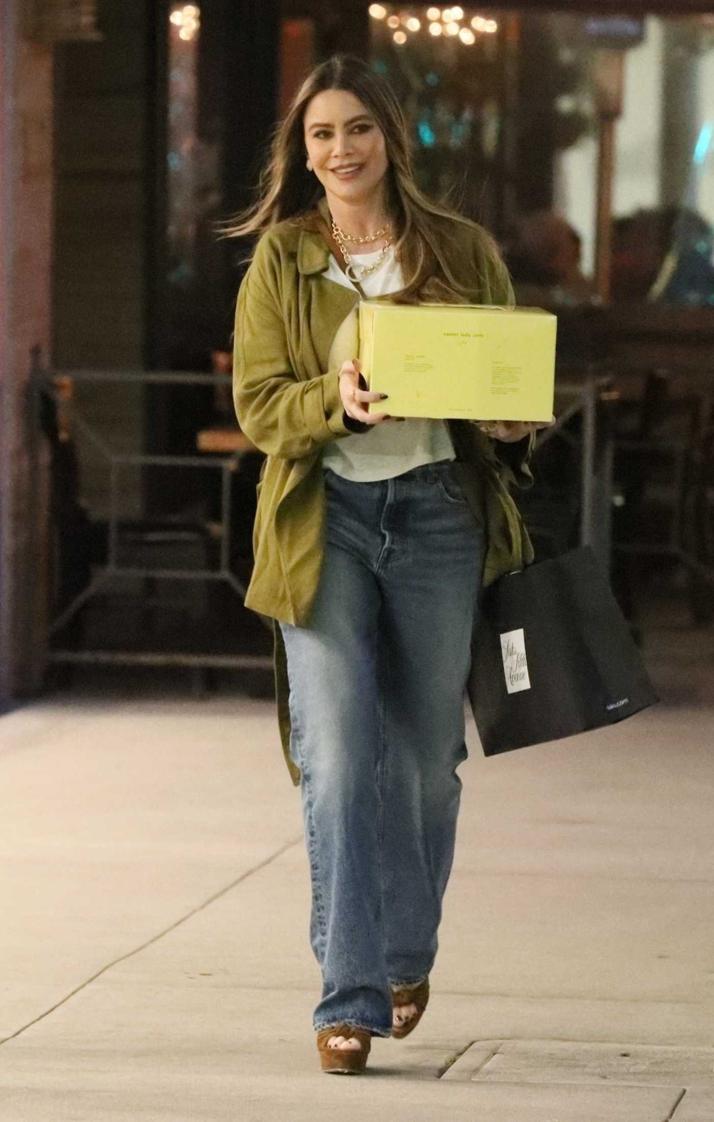 Sofia Vergara in a Blue Jeans Picks Up a Large Cake at Sweet Lady Jane Bakery in Beverly Hills 11/21/2022