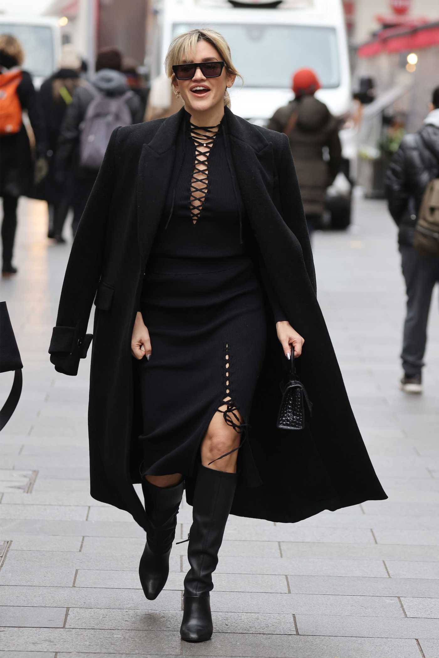 Ashley Roberts in a Black Outfit Leaves the Heart Breakfast Radio Studios in London 12/05/2022
