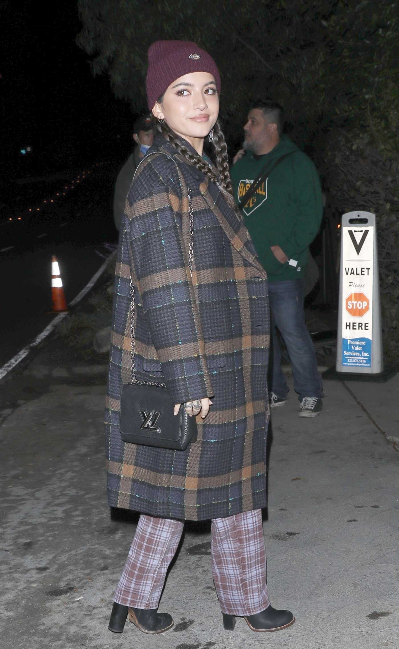 Isabela Moner in a Plaid Coat Was Seen Night Out in Brentwood 12/03/2022