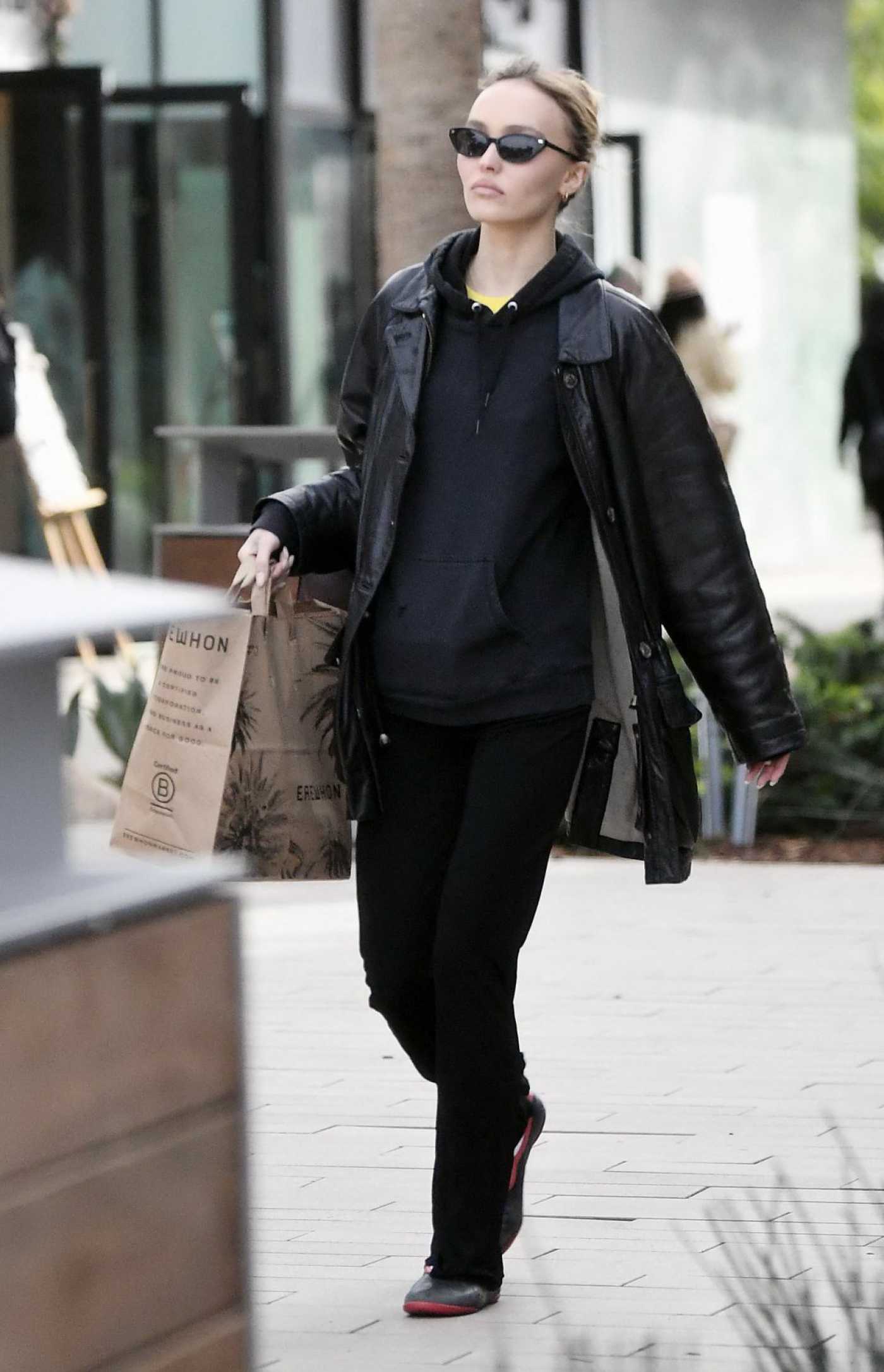 Lily-Rose Depp in a Black Leather Jacket Was Seen Out in Los Angeles 01/12/2023