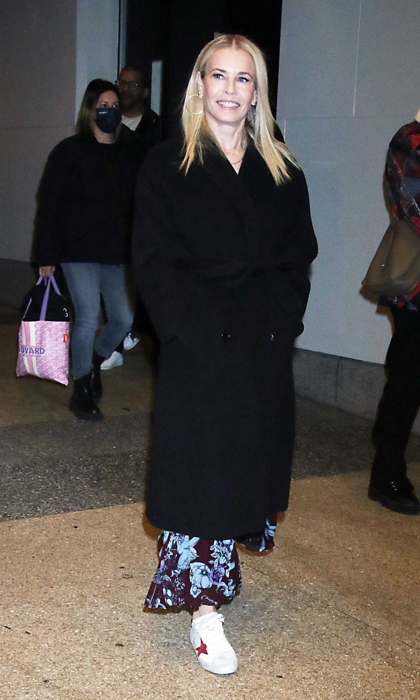 Chelsea Handler in a Black Coat Arrives at CBS Mornings in New York 02/06/2023