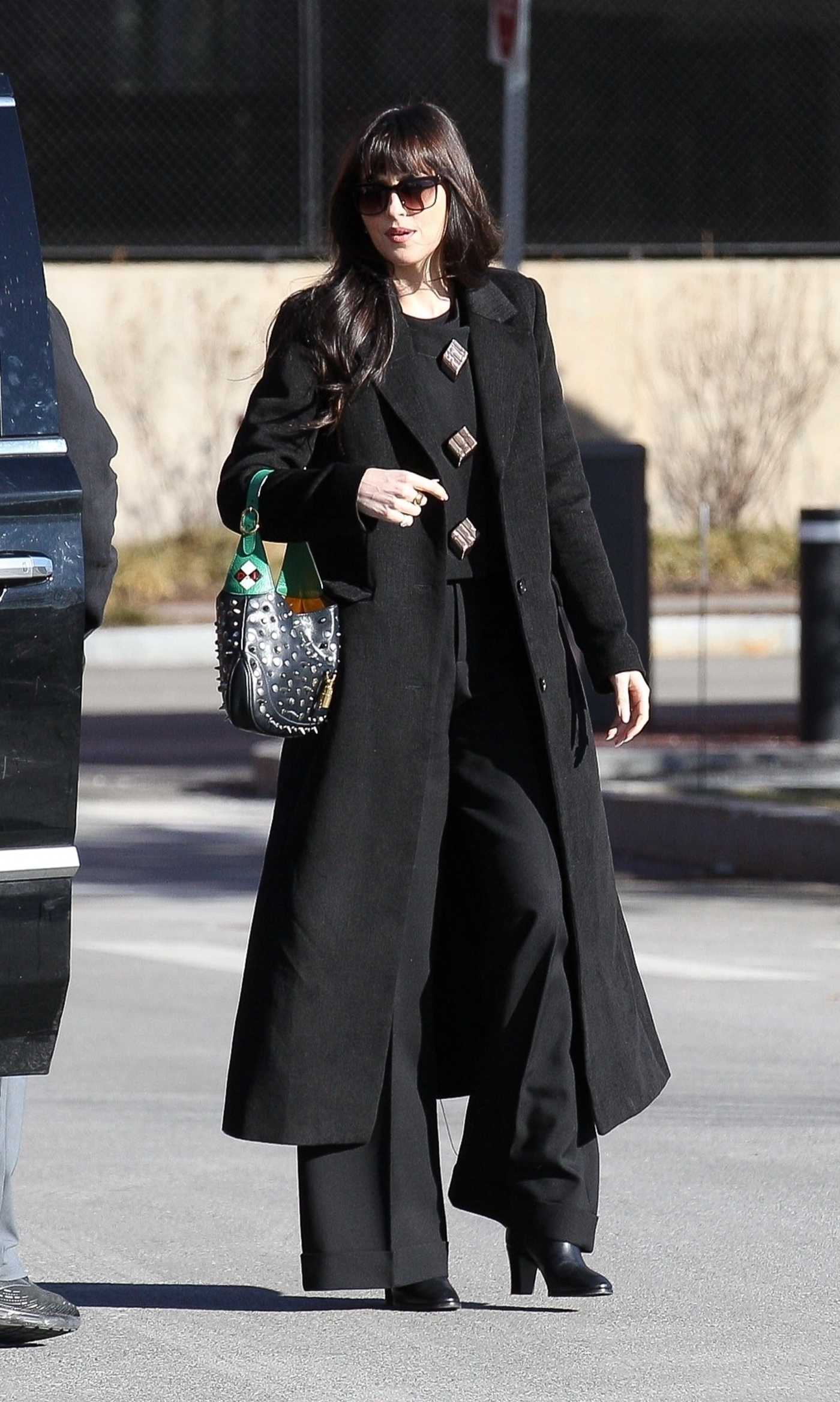 Dakota Johnson in a Black Coat Was Seen Out in Boston 02/11/2023