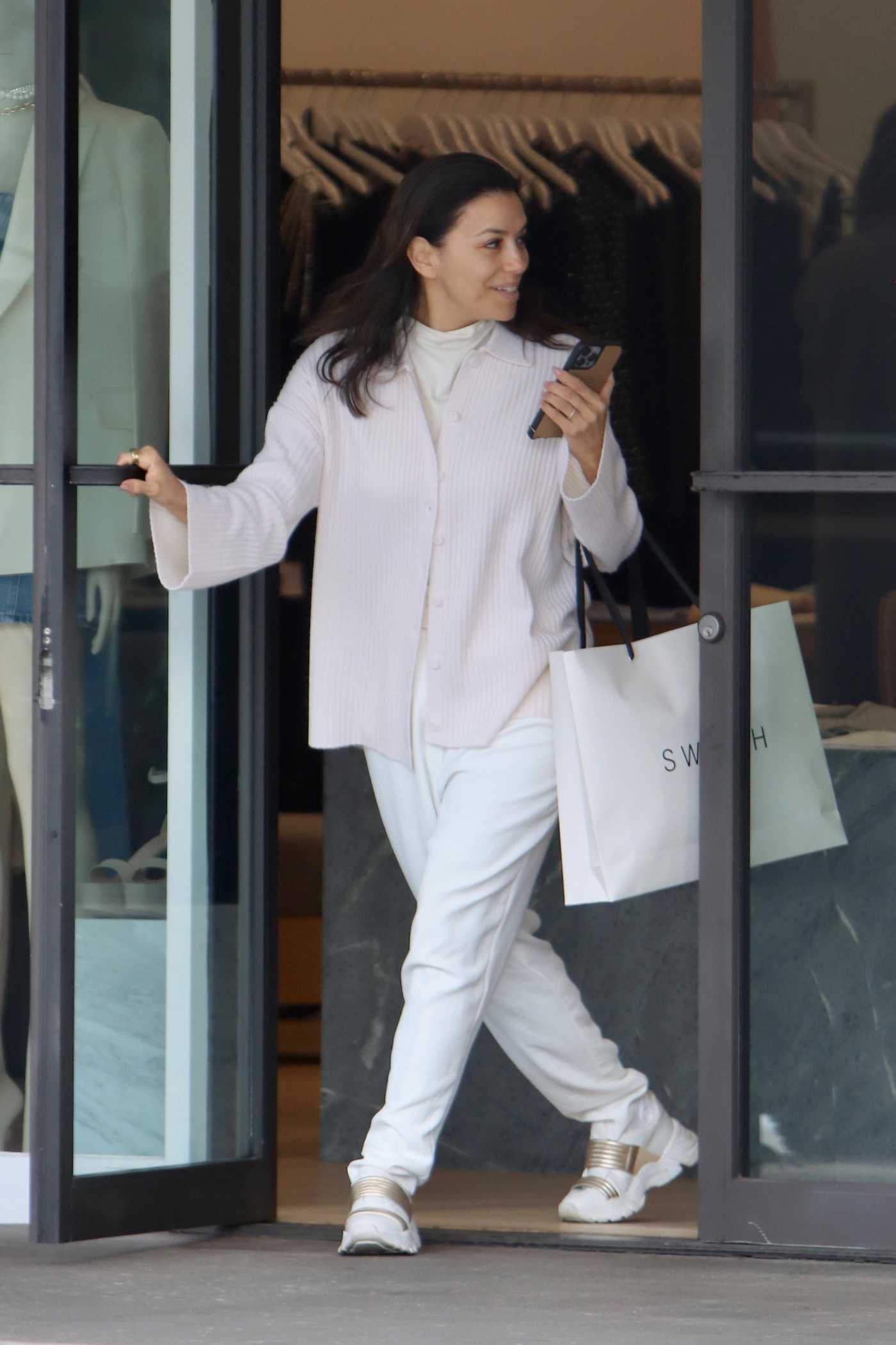 Eva Longoria in a White Outfit Leaves the Beverly Glen Mall in Beverly Hills 02/16/2023