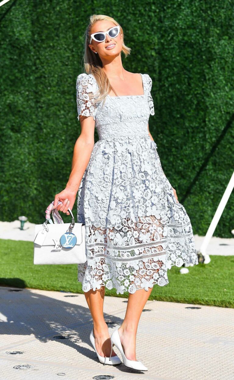 Paris Hilton in a White Laced Dress
