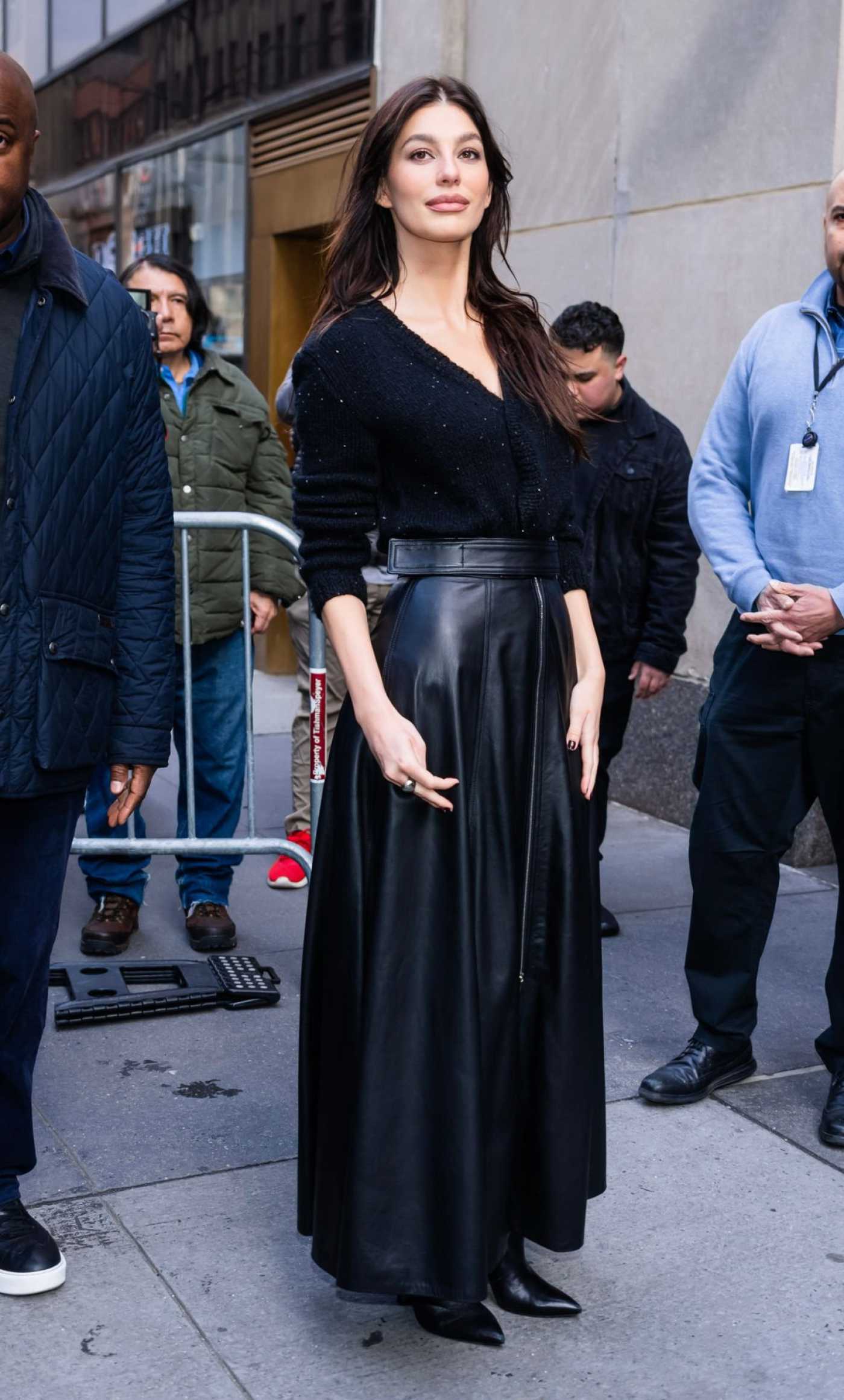 Camila Morrone in a Black Leather Skirt Was Seen Out in New York 03/01/2023