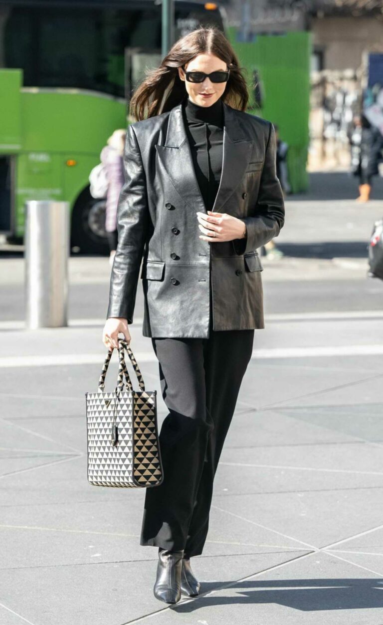 Karlie Kloss in a Black Leather Blazer