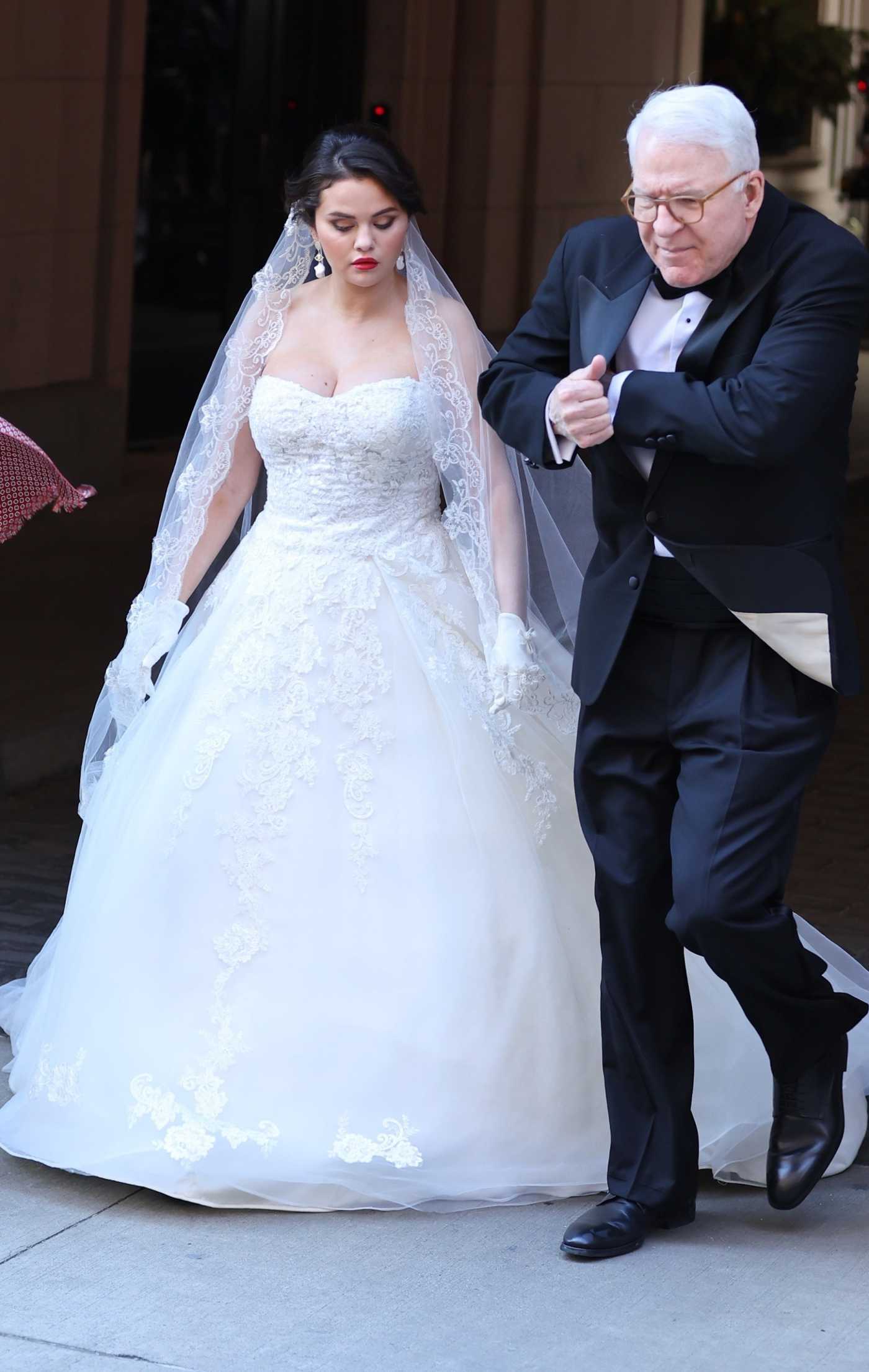 Selena Gomez in a White Wedding Dress on the Set of Only Murders in The Building in New York 03/21/2023
