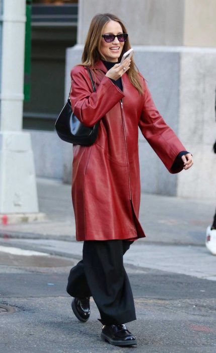 Dianna Agron in a Red Leather Coat