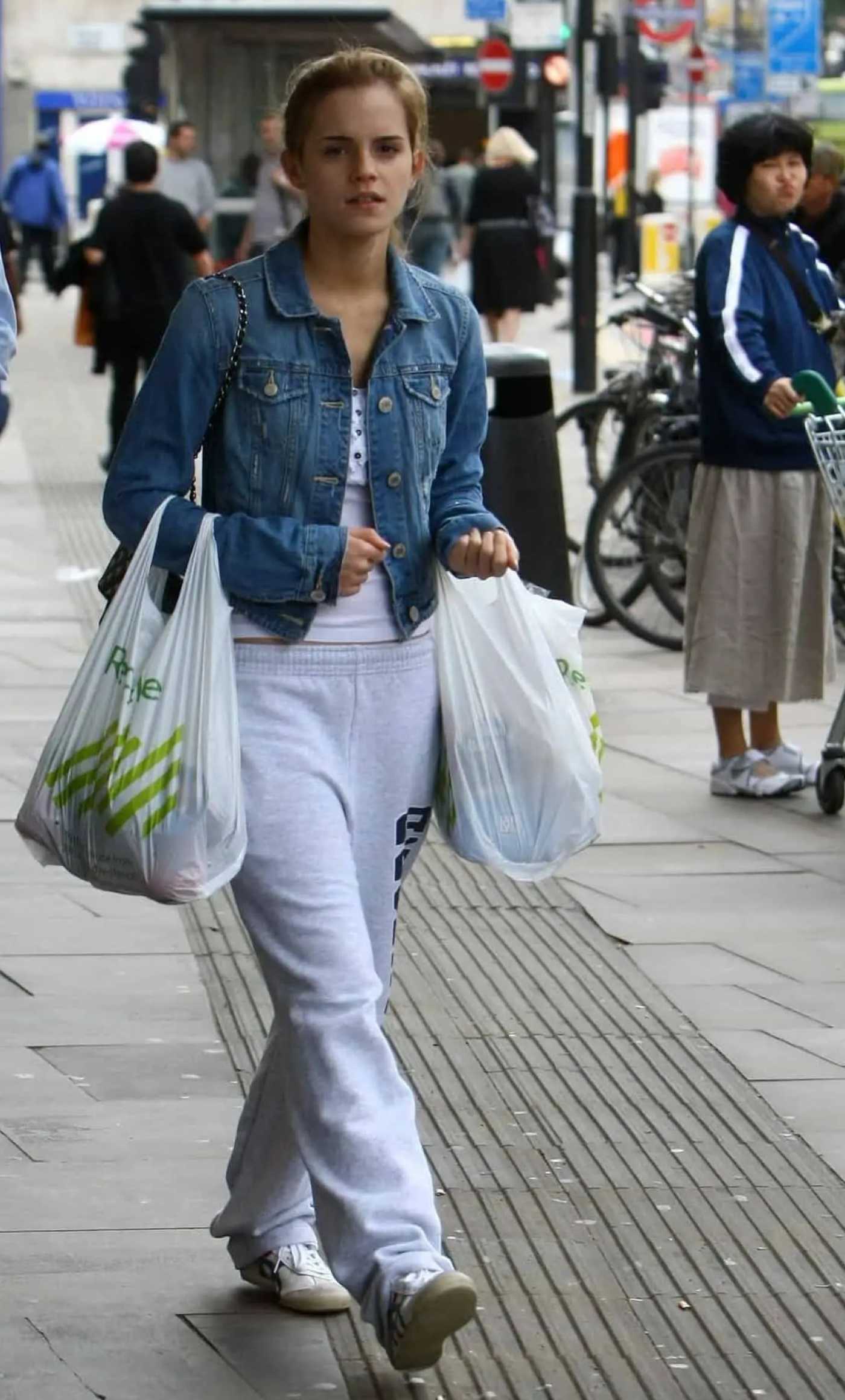 Emma Watson in a Blue Denim Jacket Goes Shopping in London 04/16/2023