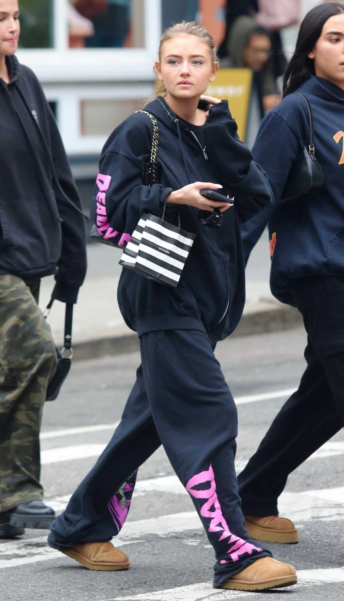 Leni Klum in a Black Sweatsuit Was Seen Out with a Friend in New York 04/28/2023