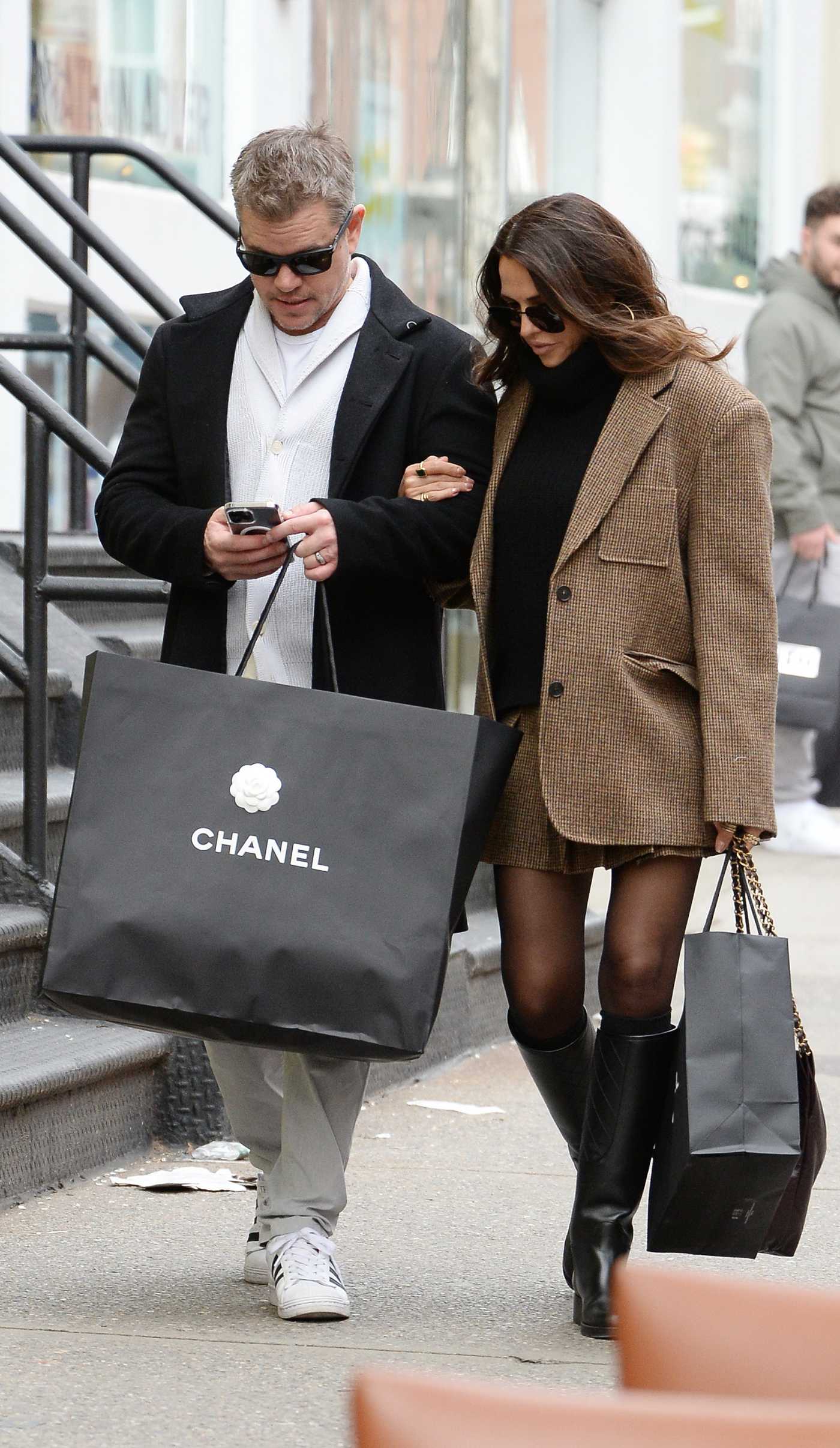 Luciana Barroso in a Black Turtleneck Was Spotted on Shopping Trip to Chanel with Matt Damon in New York 04/08/2023