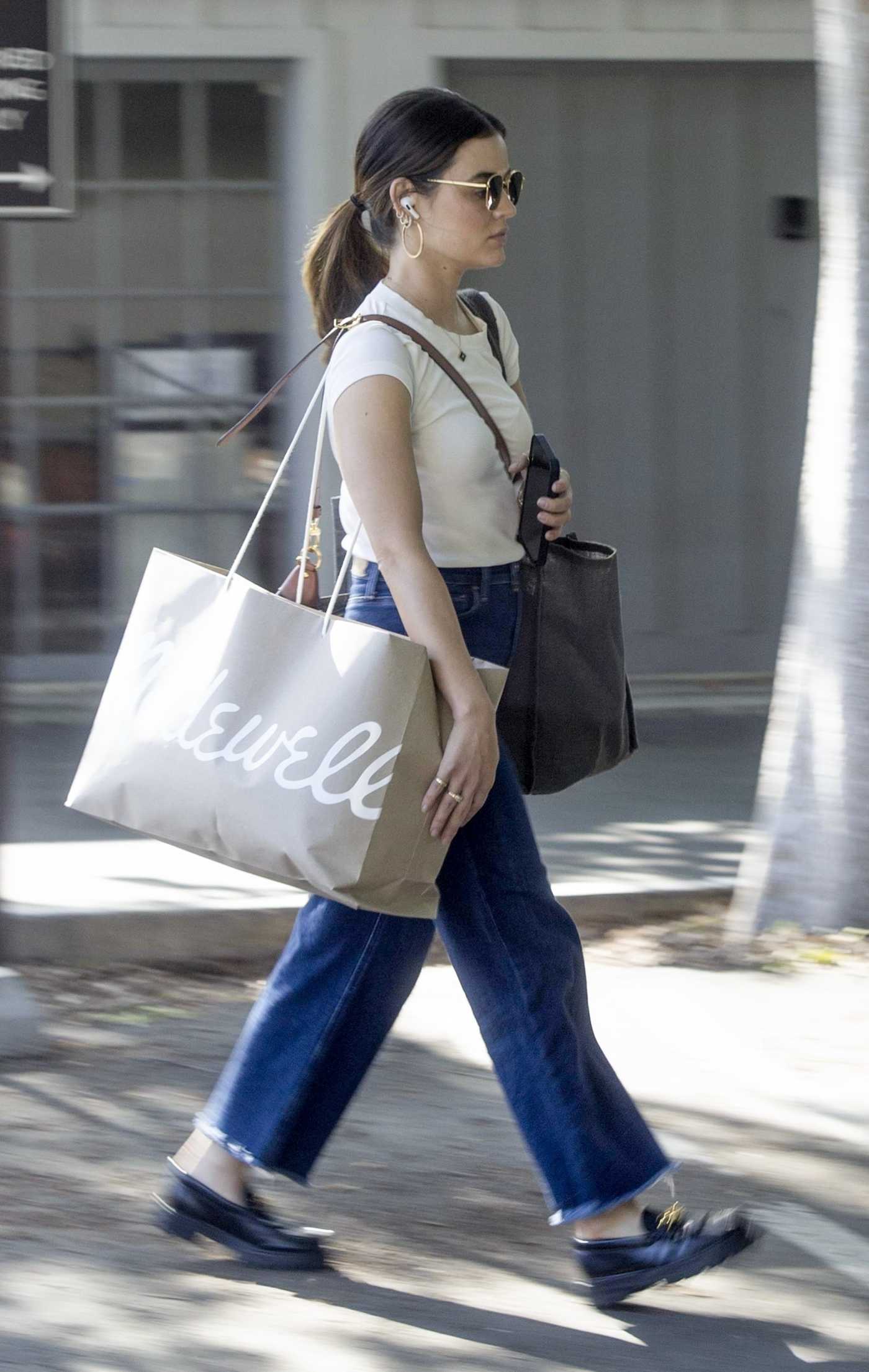 Lucy Hale in a White Tee Does Some Shopping in Los Angeles 04/15/2023
