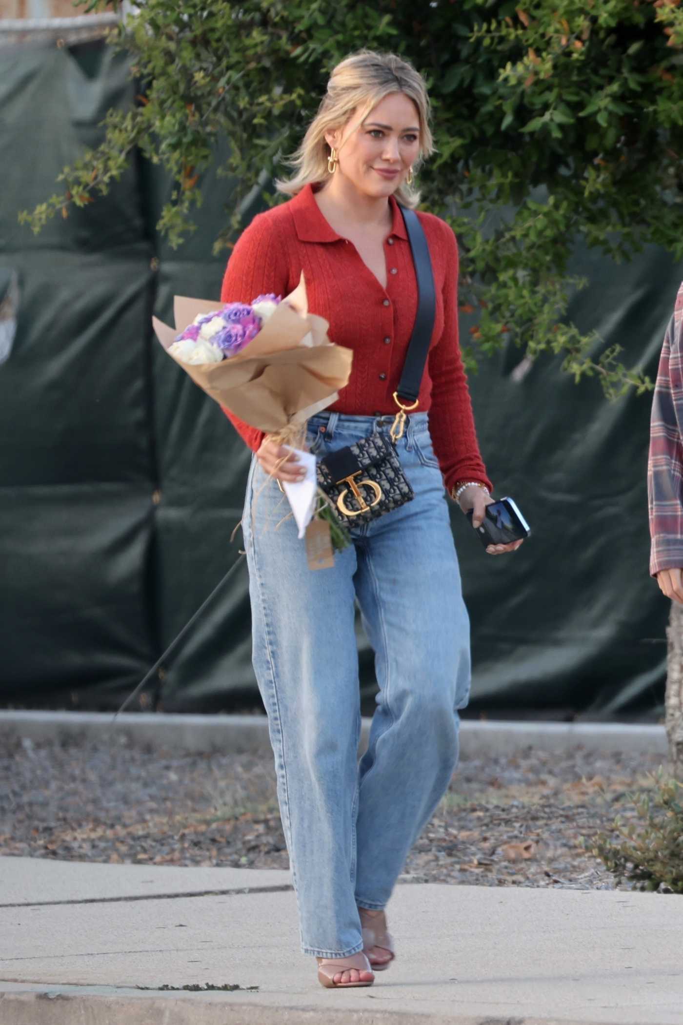 Hilary Duff in a Red Cardigan Goes to a Mother's Day Celebration Ceremony at Her Kids' School in Los Angeles 05/11/2023