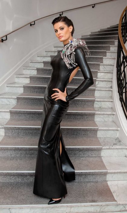Isabeli Fontana in a Black Dress