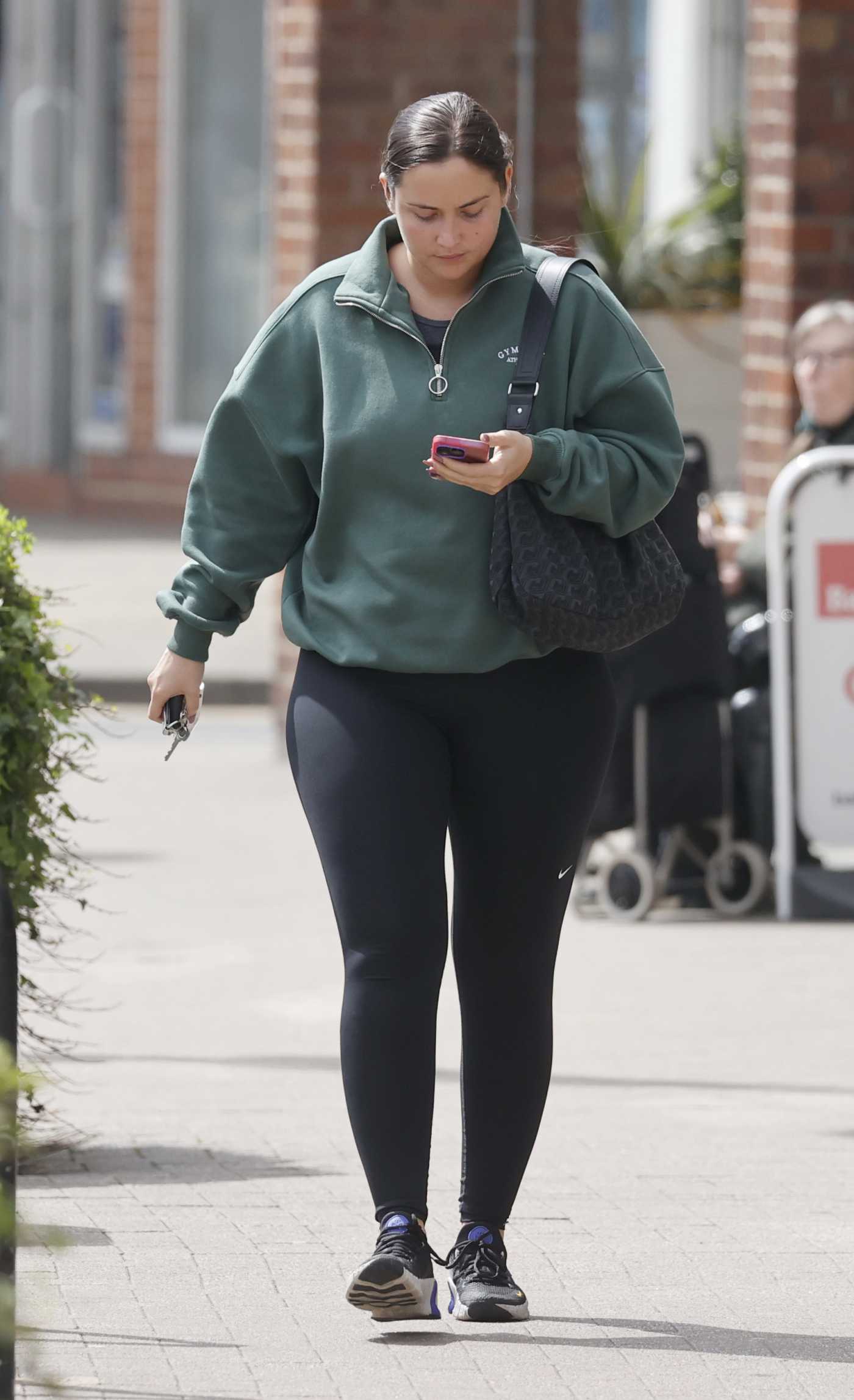 Jacqueline Jossa in a Green Track Jacket Heads to a Nail Salon in Essex 05/13/2023