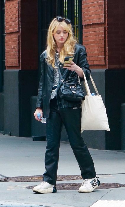 Kathryn Newton in a Black Leather Jacket