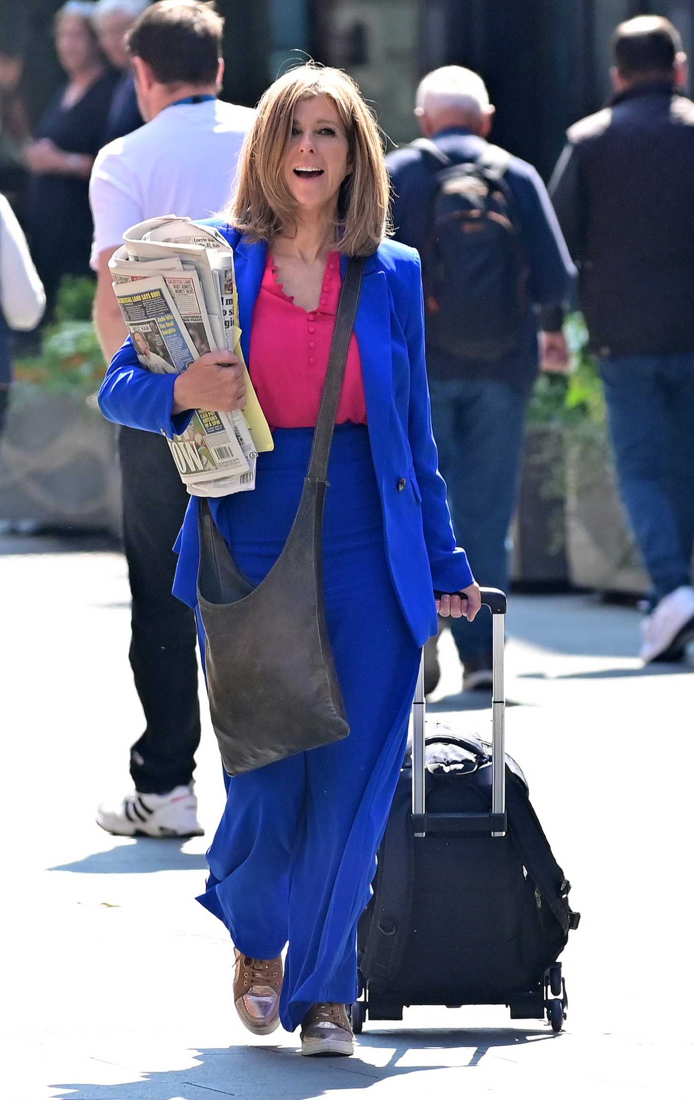 Kate Garraway in a Blue Pantsuit Arrives at the Global Radio Studios in London 06/08/2023