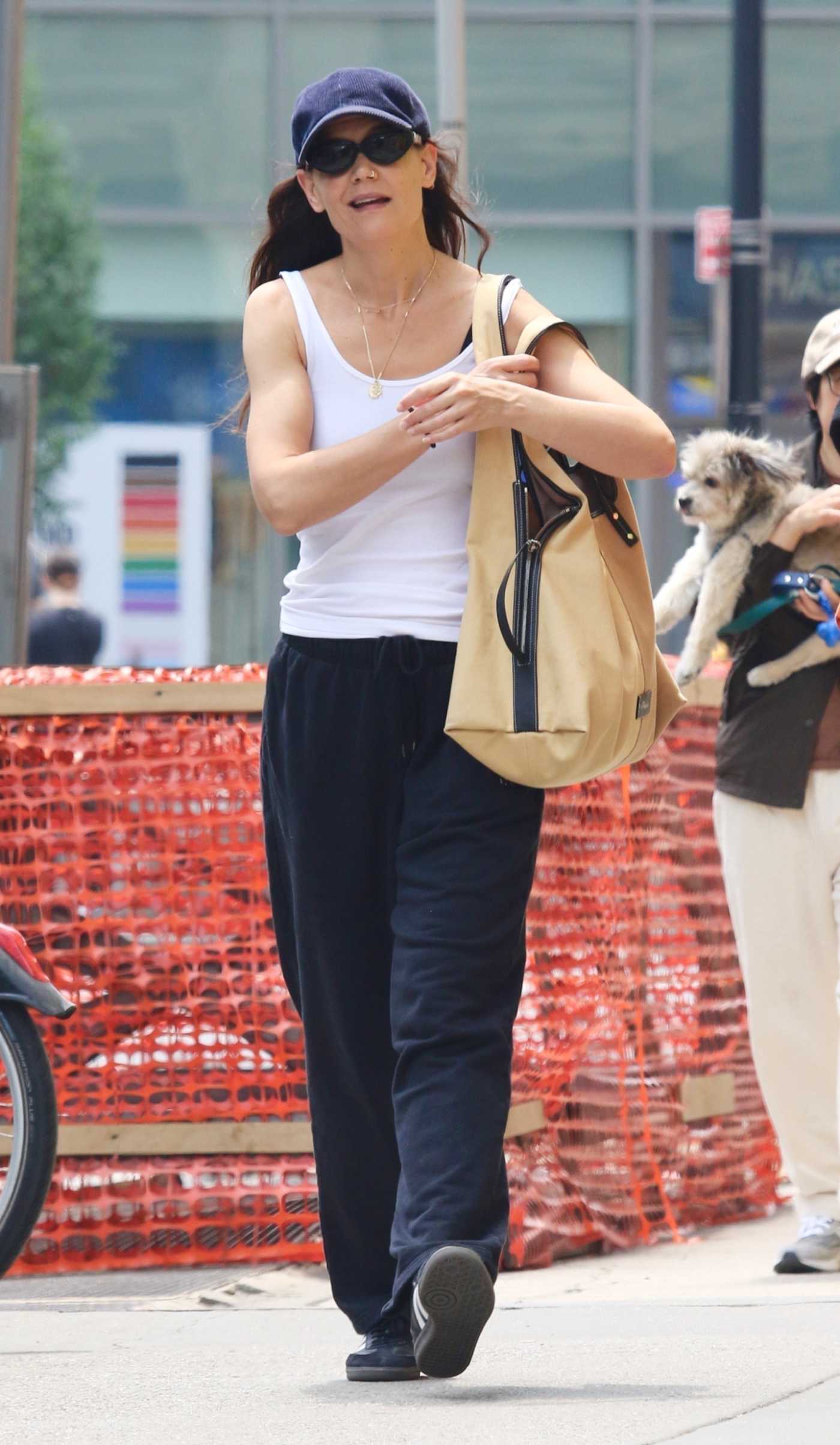 Katie Holmes in a White Tank Top Was Seen Out in Downtown Manhattan in New York 06/16/2023