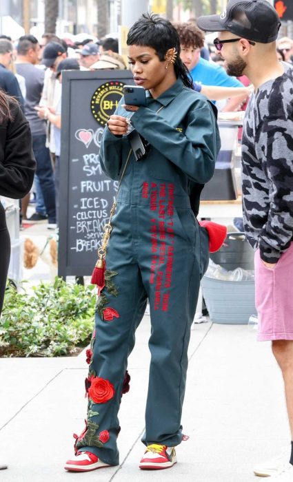 Teyana Taylor in a Grey Jumpsuit