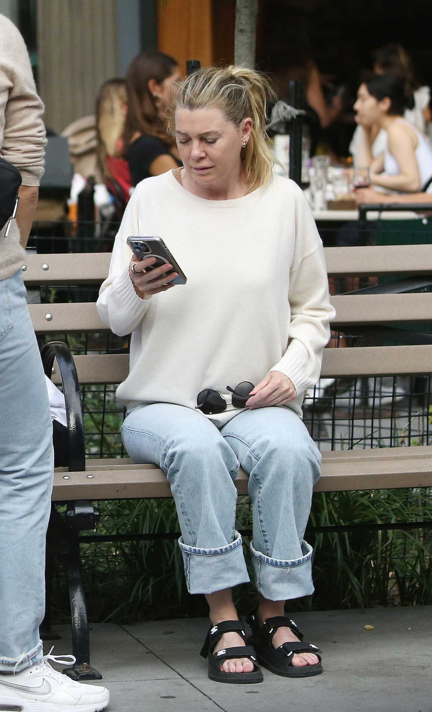 Ellen Pompeo in a Black Flip-Flops Was Seen Out in New York 06/30/2023