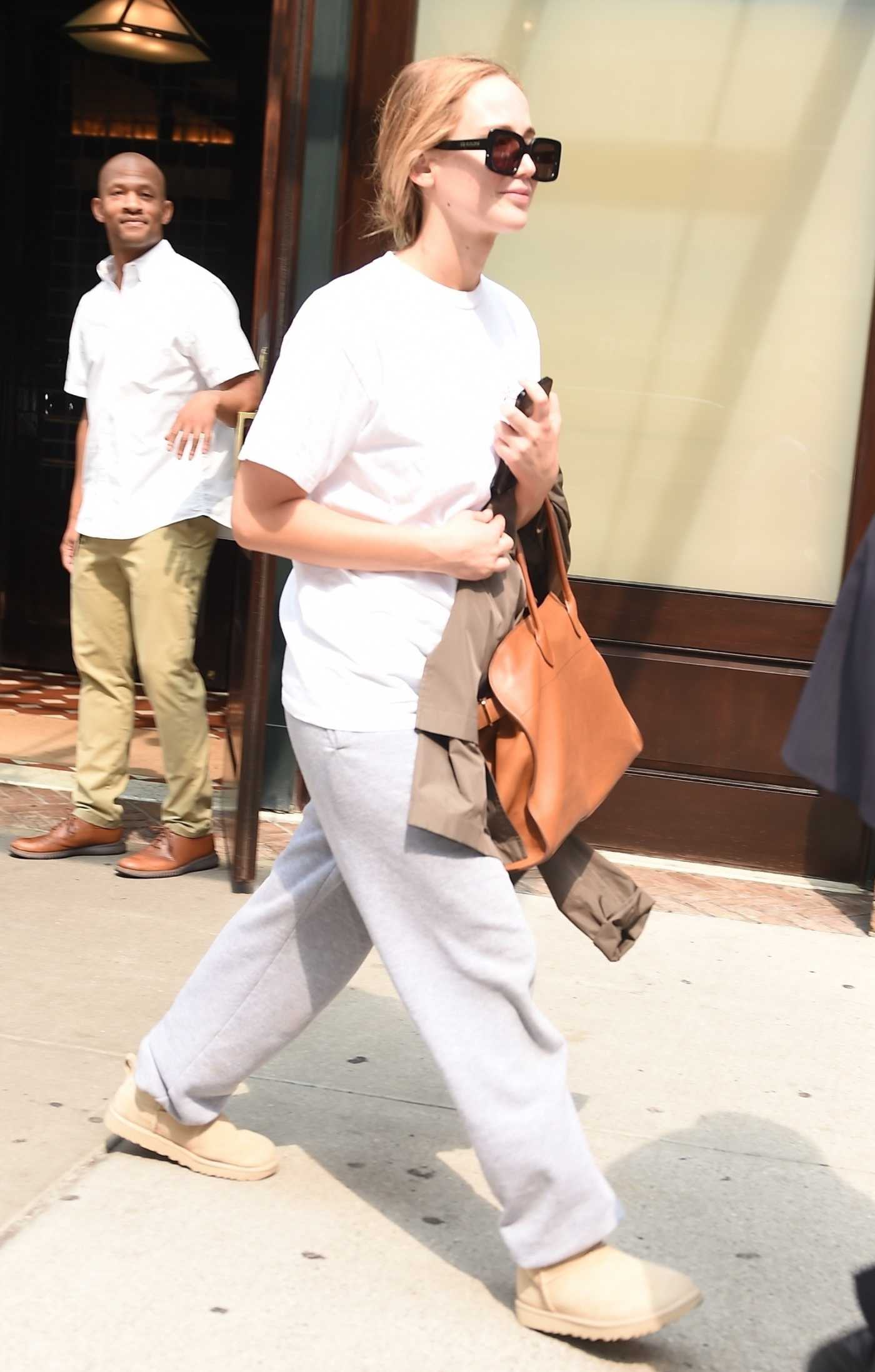 Jennifer Lawrence in a White Tee Was Seen Out in New York 06/30/2023