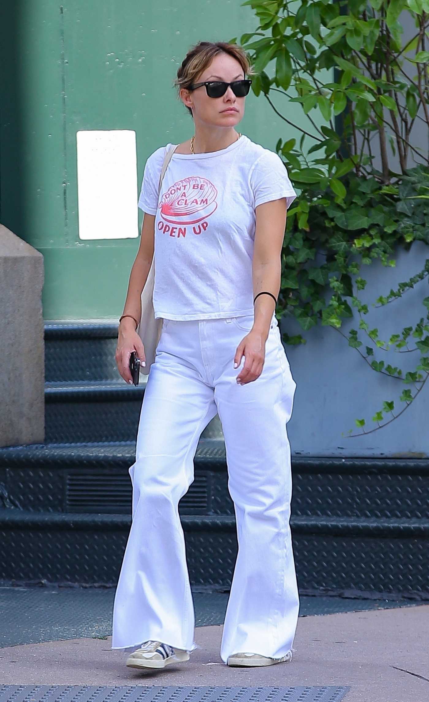 Olivia Wilde in a White Tee Was Seen Out in New York 07/10/2023