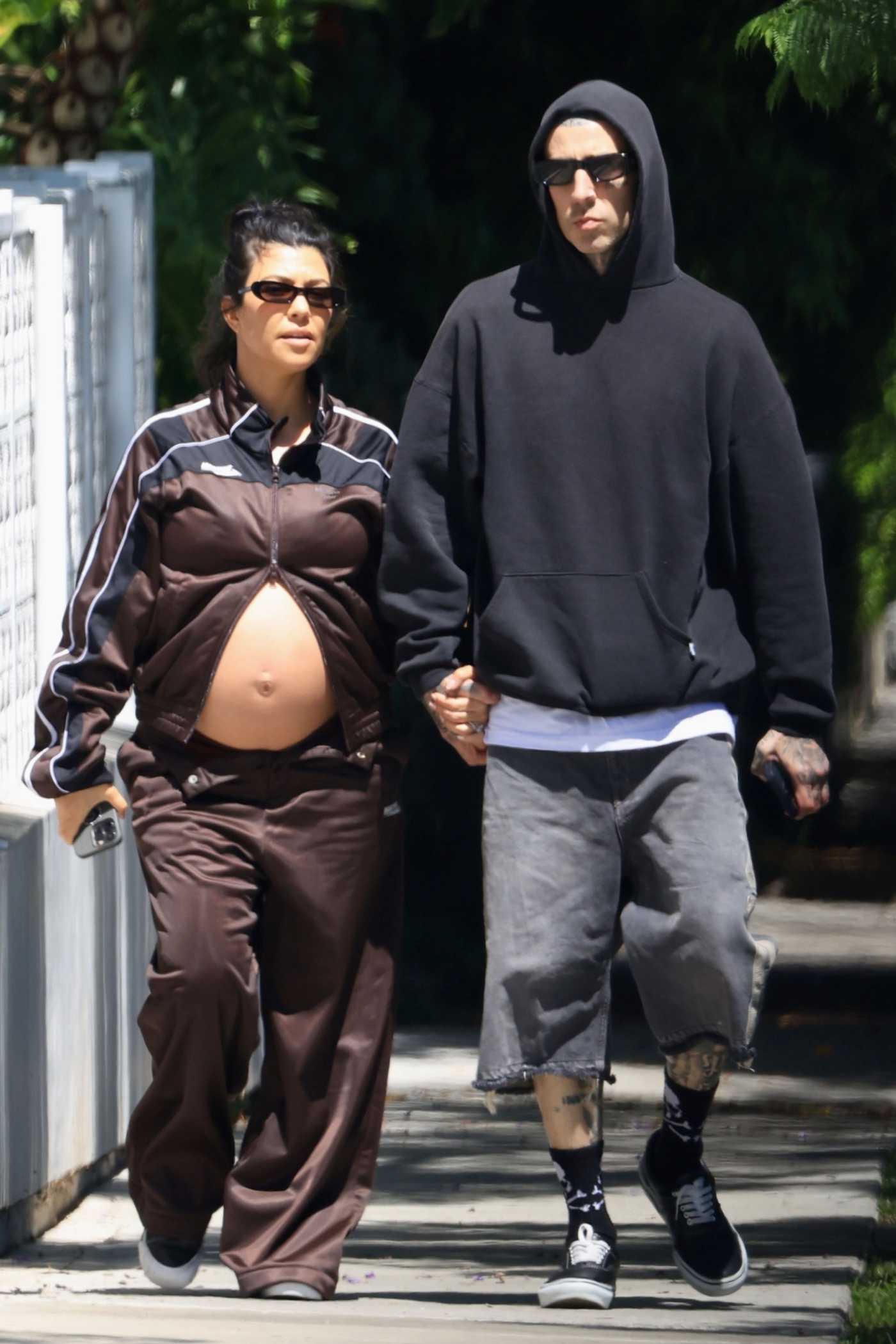 Kourtney Kardashian in a Brown Tracksuit Was Seen Out with Her Husband Travis Barker in West Hollywood 08/03/2023