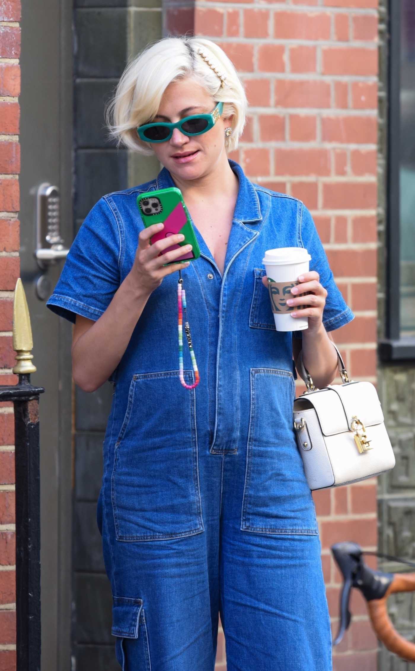 Pixie Lott in a Blue Denim Jumpsuit Was Seen Out with a Friend in London 08/23/2023