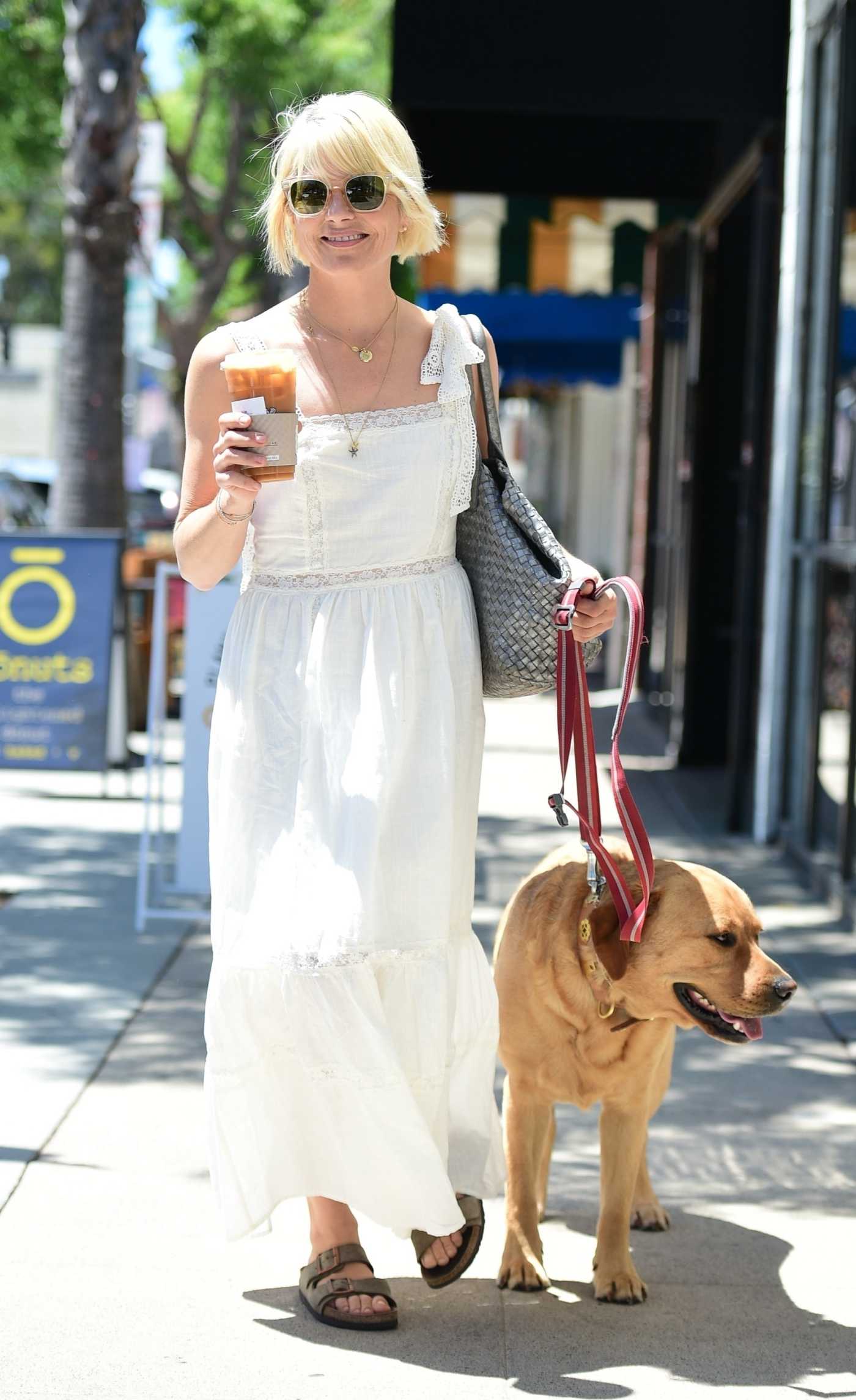 Selma Blair in a White Dress Enjoys a Walk with Her Dog in Los Angeles 08/02/2023