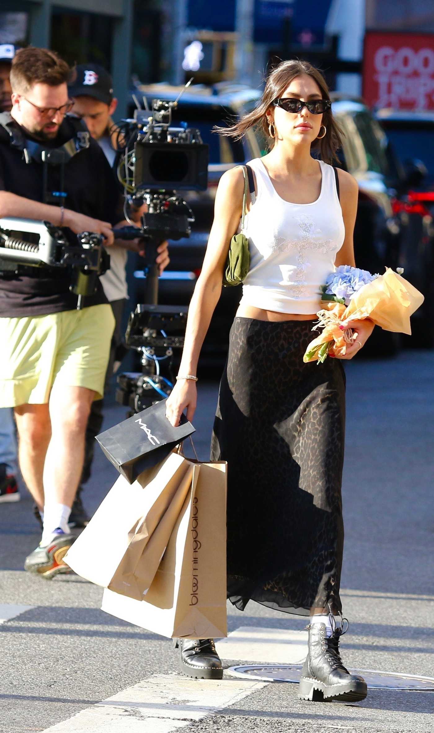 Sistine Stallone in a White Tank Top Shoots the Second Season of Reality Show The Family Stallone in New York 08/19/2023