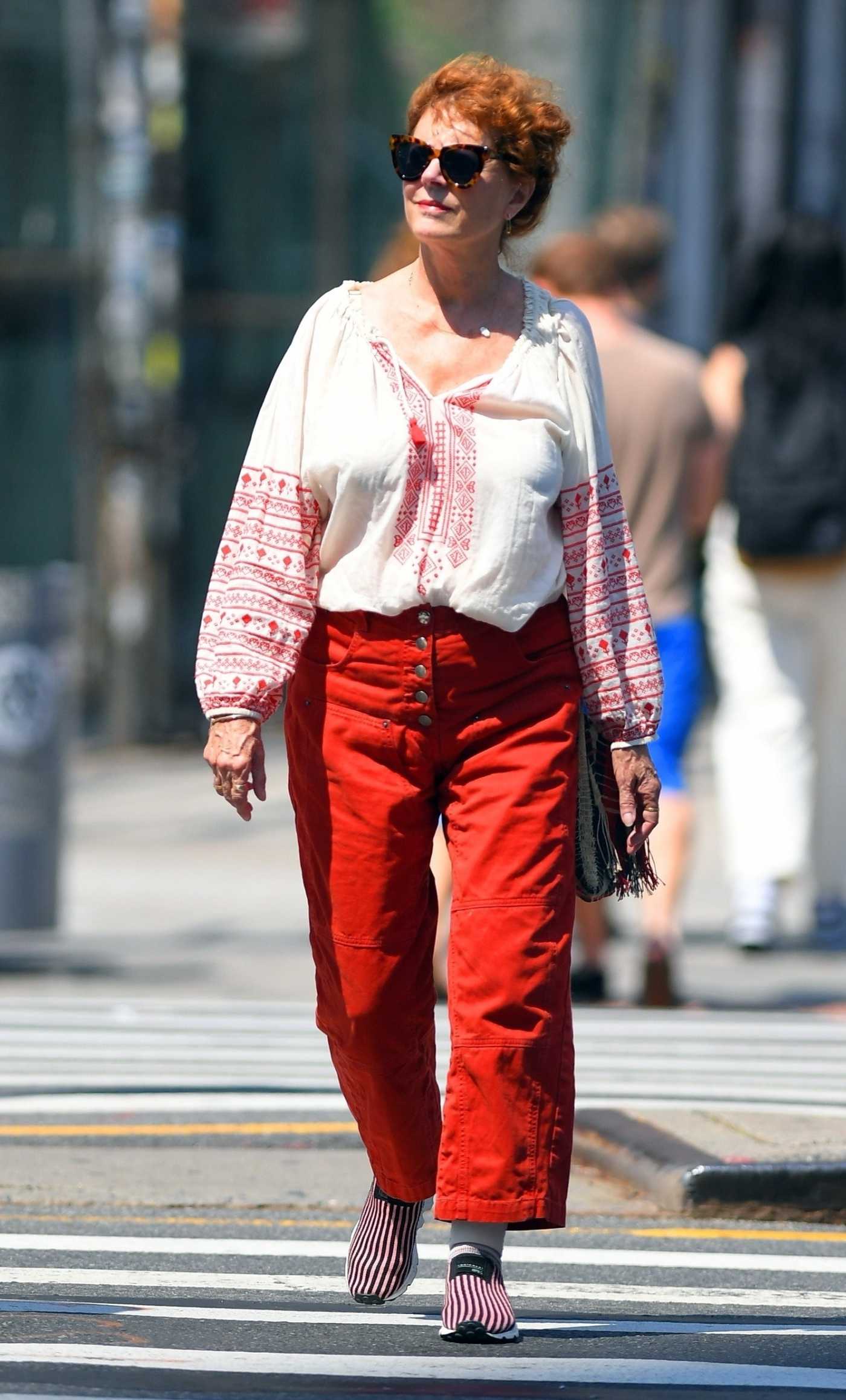 Susan Sarandon in a Red Pants Was Seen Out in New York 08/20/2023