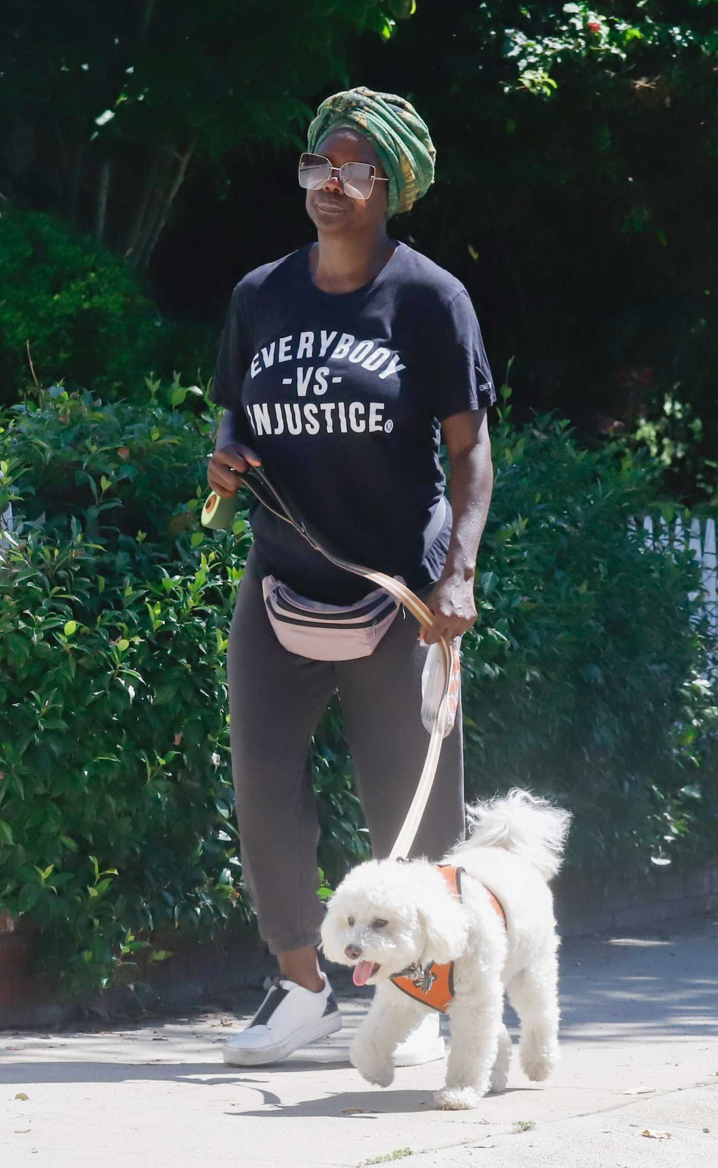 Viola Davis in a Black Tee Walks Her Dog in Los Angeles 08/24/2023