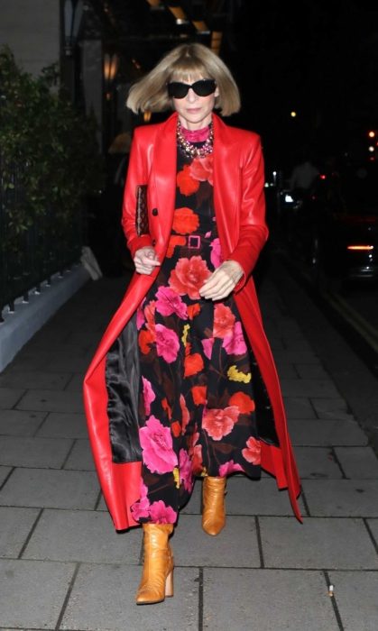 Anna Wintour in a Red Leather Coat
