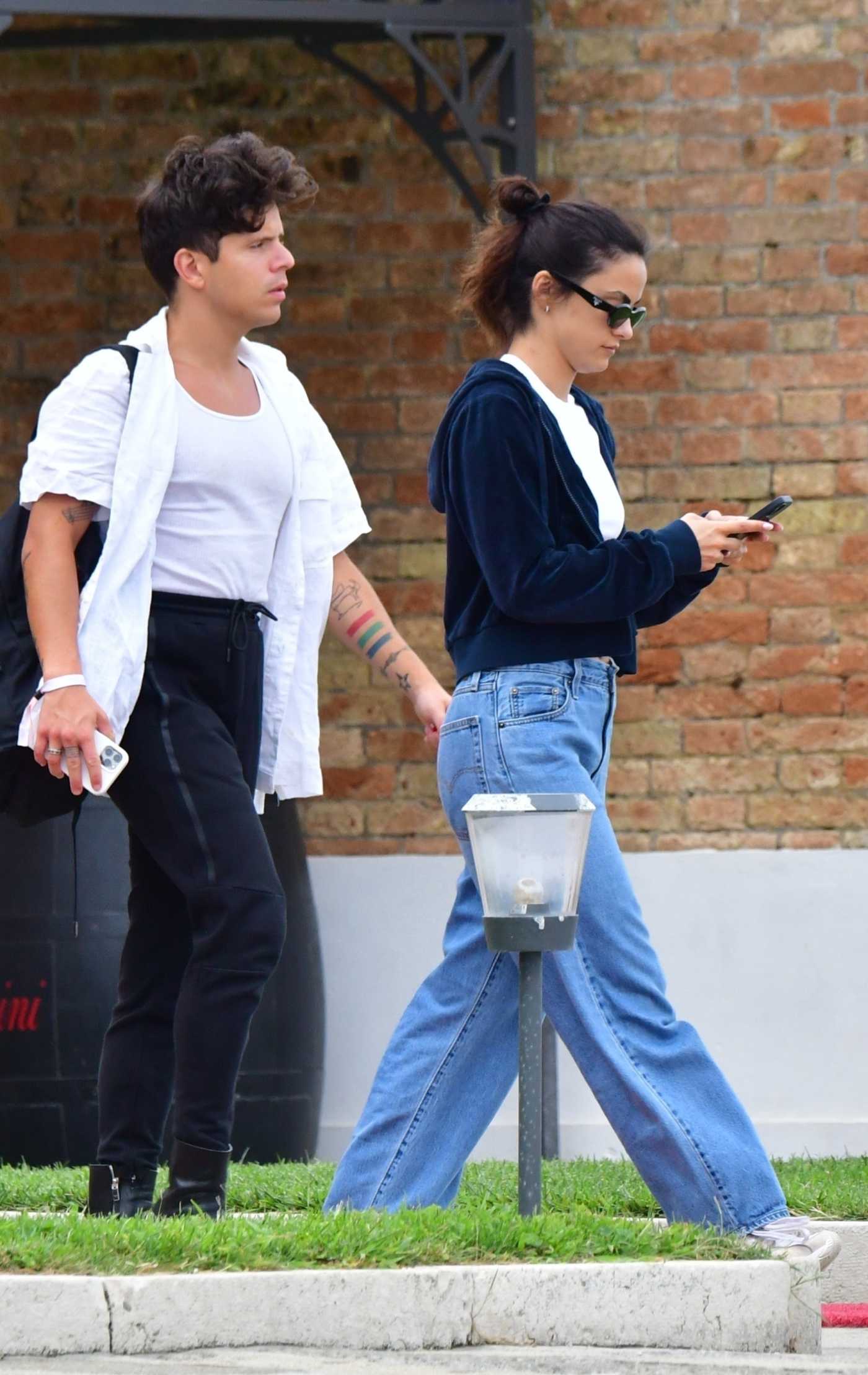 Camila Mendes in a Blue Jeans Leaves Her Hotel with Rudy Mancuso in Venice 09/04/2023