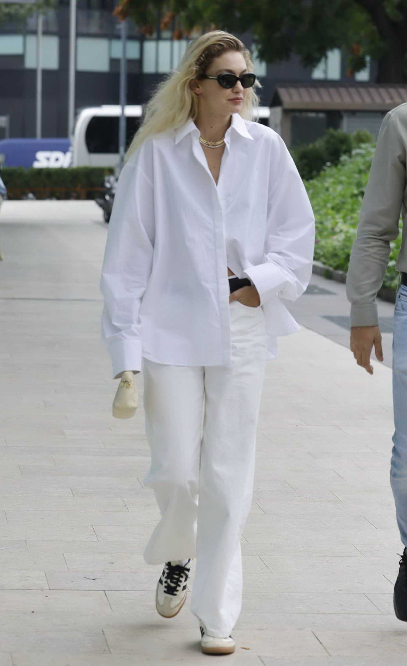 Gigi Hadid in a White Shirt Was Spotted Out in Milan 09/21/2023