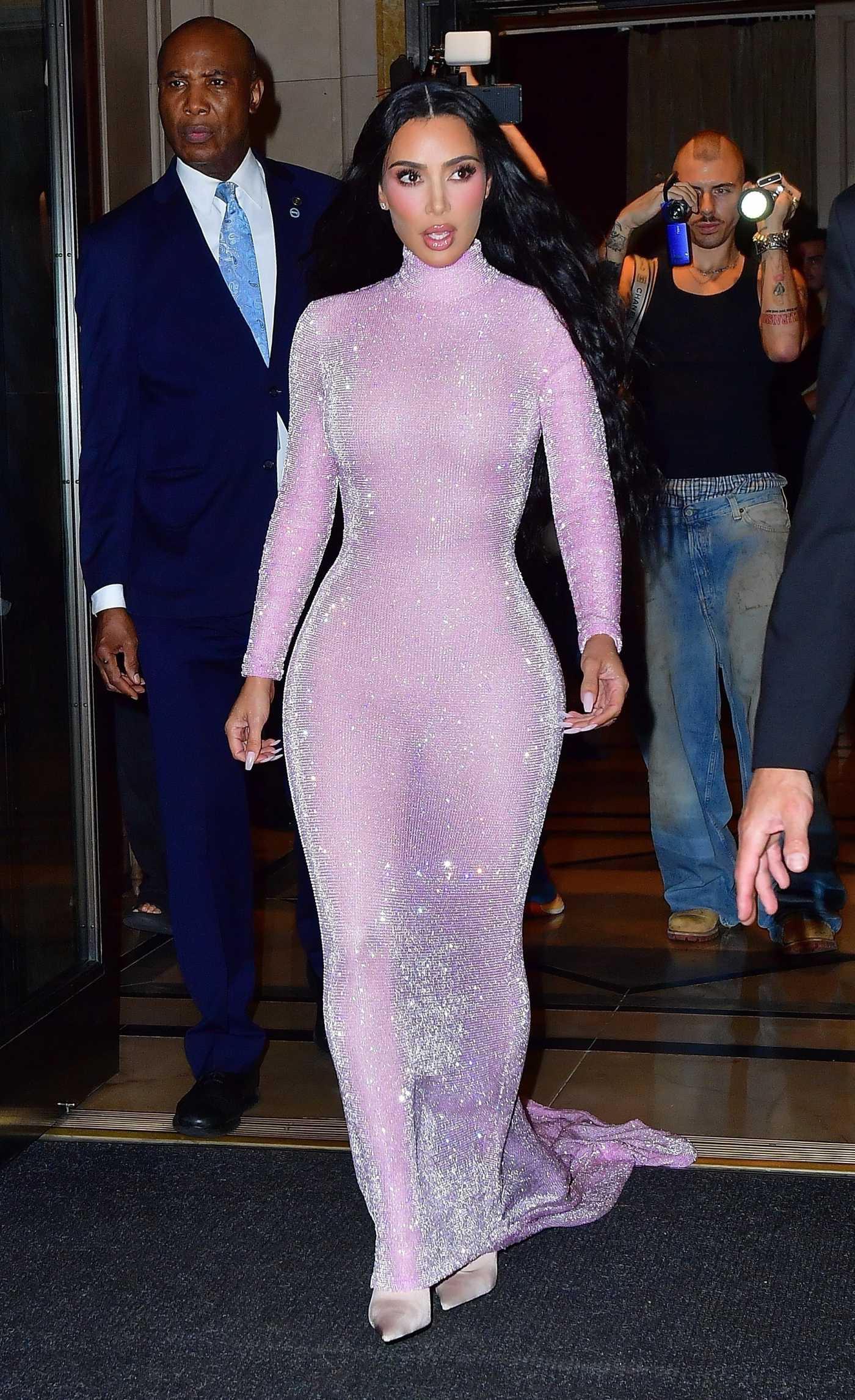Kim Kardashian in a Lilac Dress Was Seen Out  in New York City 09/12/2023