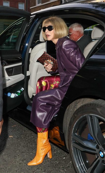 Anna Wintour in a Purple Leather Coat
