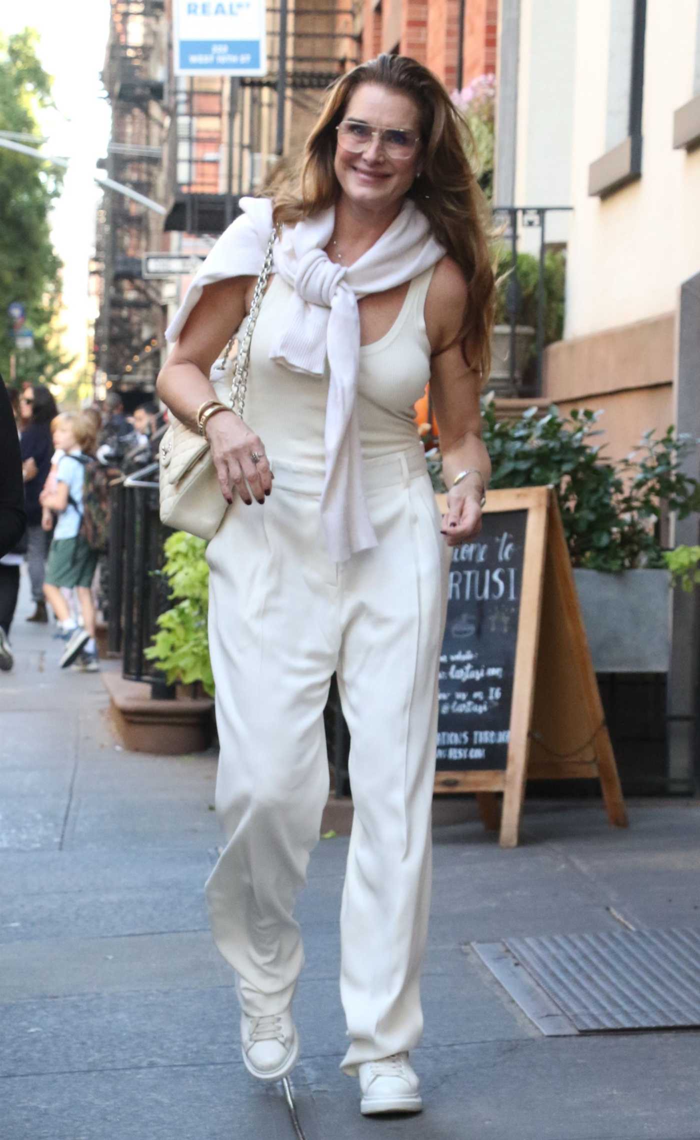 Brooke Shields in a Monochrome White Ensemble Was Seen Out in New York 10/26/2023