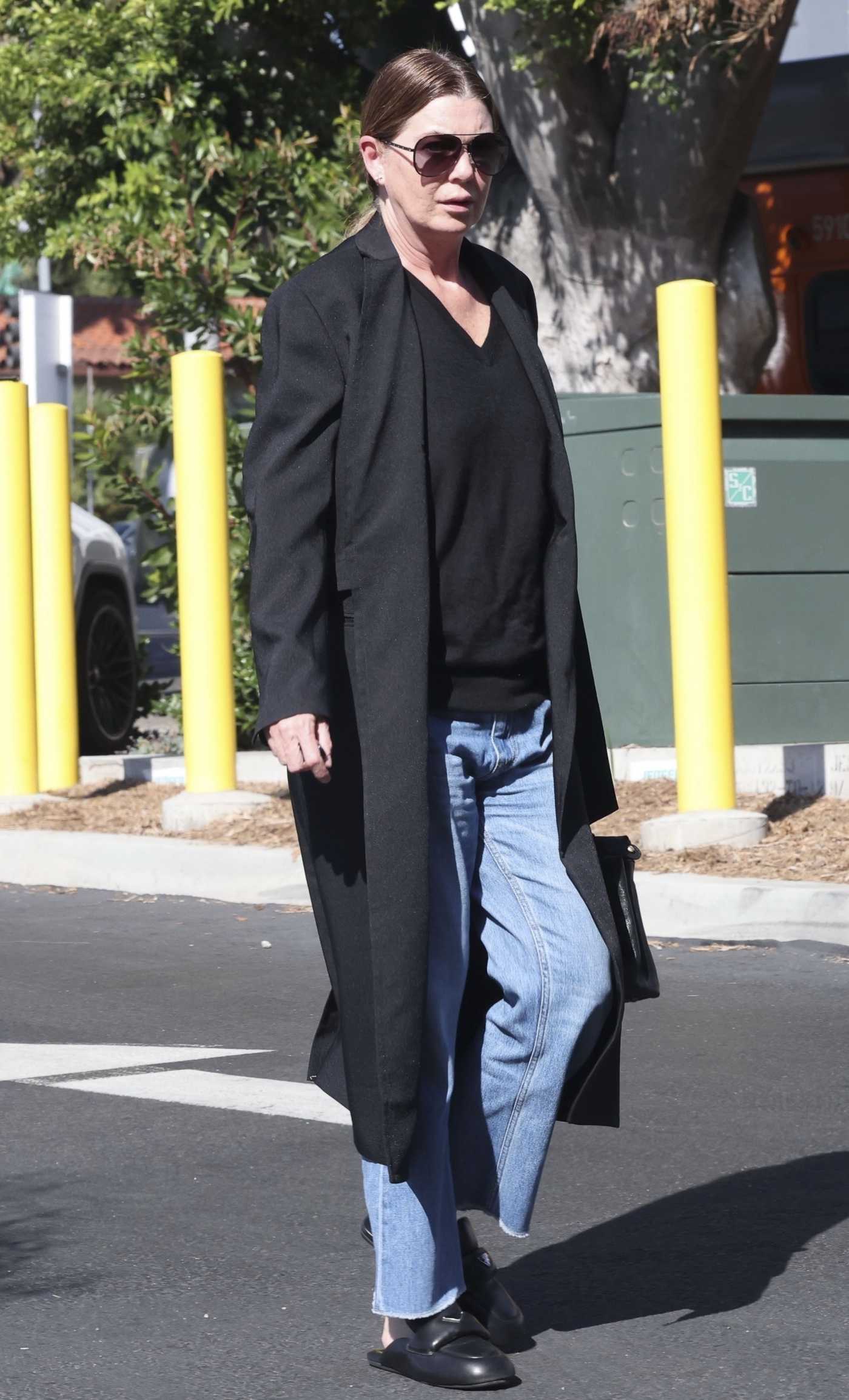 Ellen Pompeo in a Black Coat Goes Grocery Shopping in Los Feliz 10/03/2023