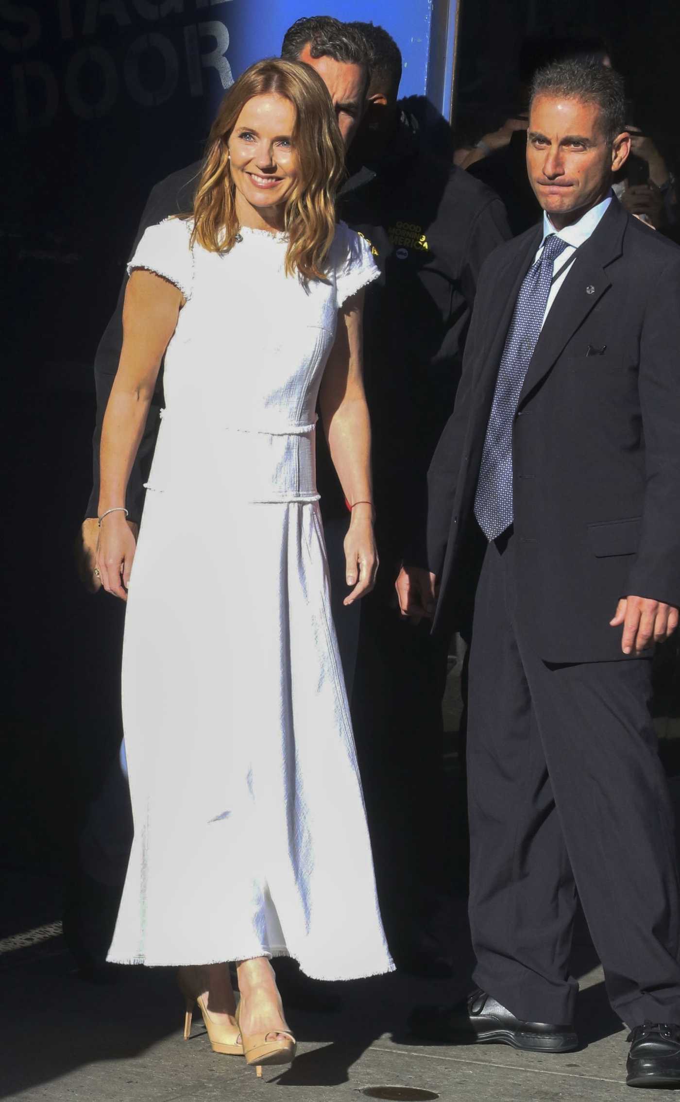 Geri Halliwell in a White Dress Made Her Appearance on Good Morning America in New York 10/03/2023