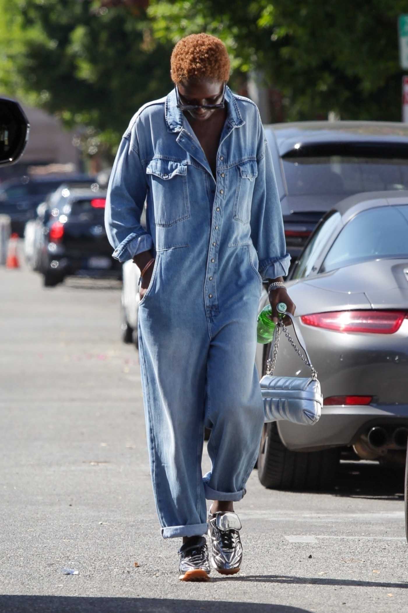 Jodie Turner-Smith in a Blue Denin Jumpsuit Was Seen Out on Melrose Place in West Hollywood 10/13/2023