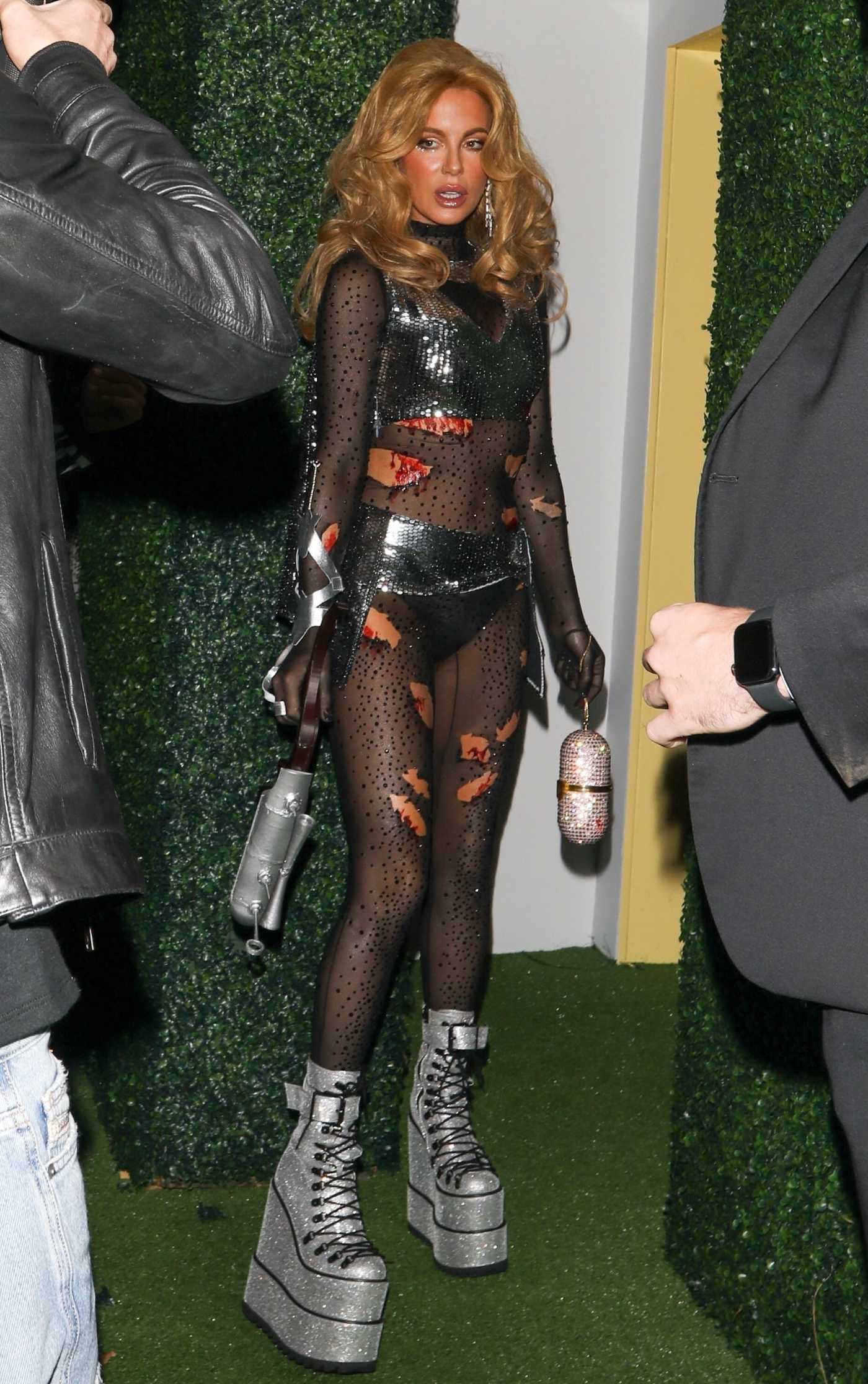 Kate Beckinsale in a Black See-Through Ensemble Arrives at a Halloween Party in Los Angeles 10/28/2023