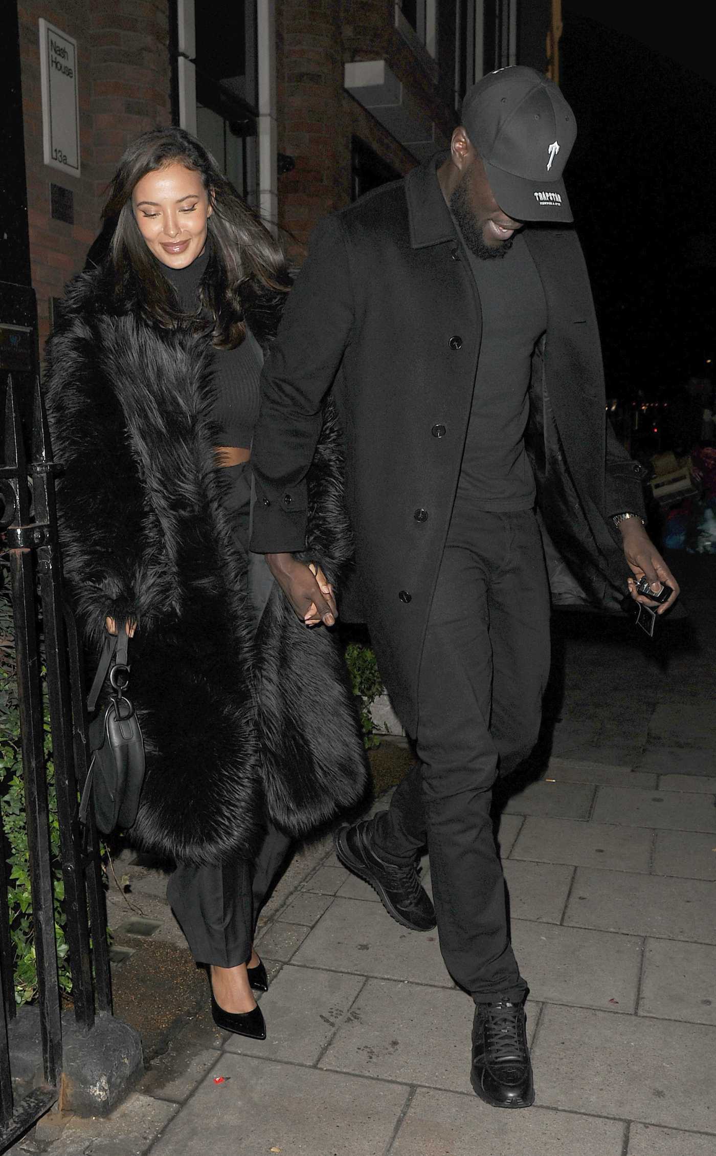 Maya Jama in a Black Fur Coat Strolls Out of Humo Restaurant with  Stormzy in London 10/21/2023
