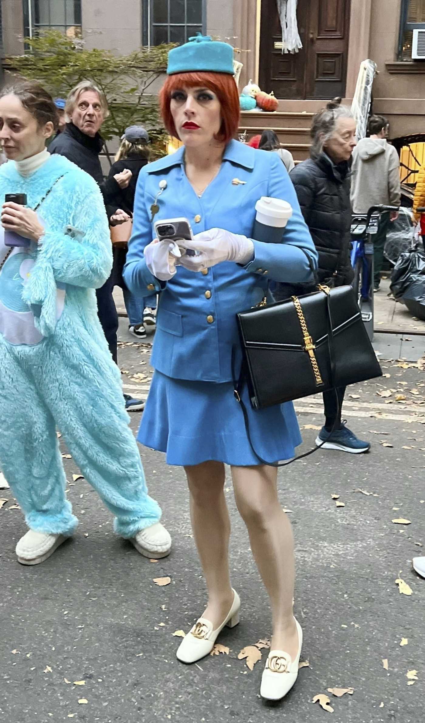 Busy Philipps Takes on Halloween in Stewardess Costume in Manhattan's West Village in NYC 10/31/2023