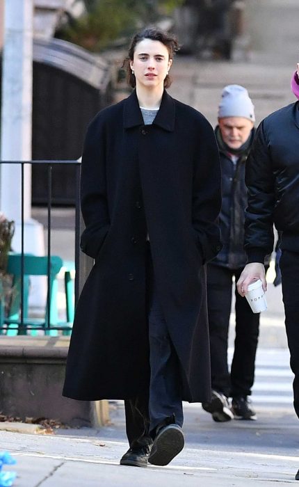 Margaret Qualley in a Black Coat