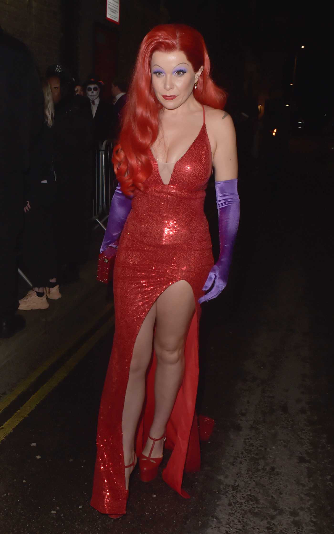 Paloma Faith in a Red Dress Arrives at the Maya Jama’s Halloween Party in London 10/31/2023