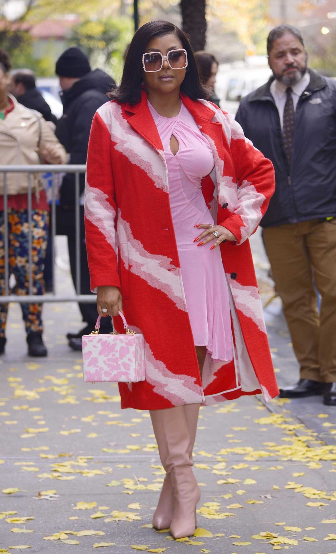 Taraji P. Henson in a Pink Dress Arrives at The View in New York 11/27/2023
